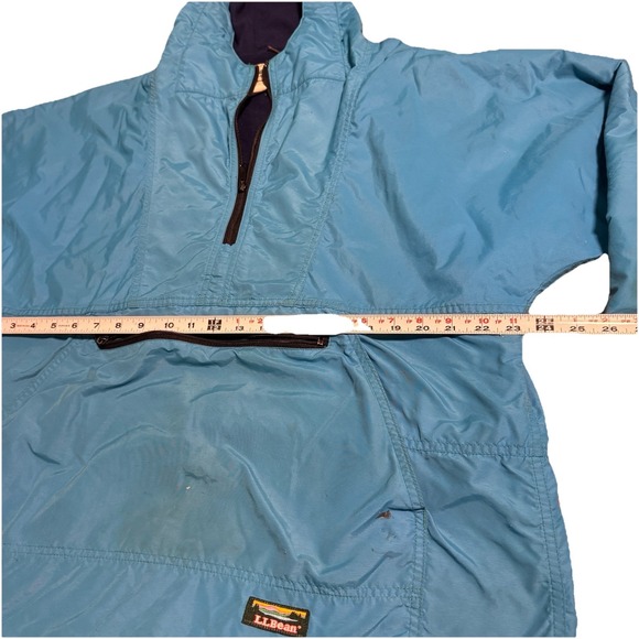 VTG LL Bean Anorak Mens L Teal 1/4 Zip Pullover Hooded Fleece Lined USA Made - Picture 10 of 10